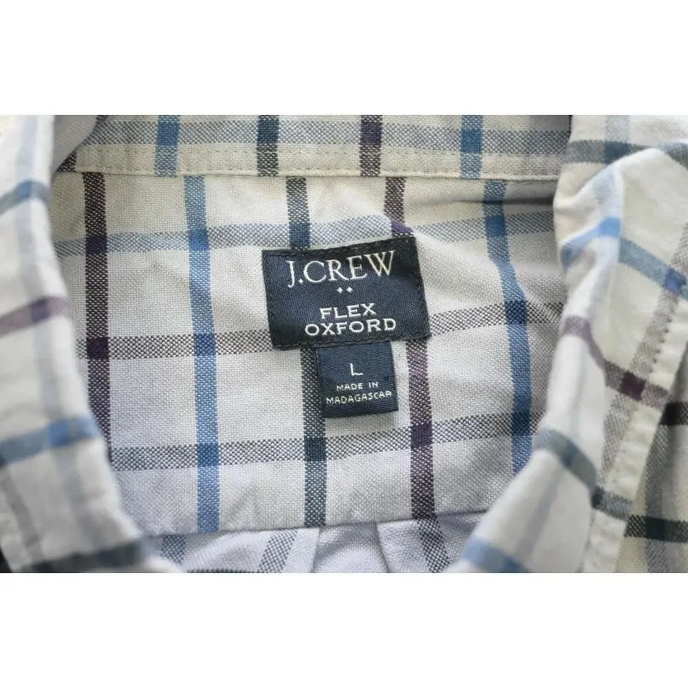 J Crew Flex Oxford Dress Shirt Plaid Long Sleeve Button Up Mens‎ Large